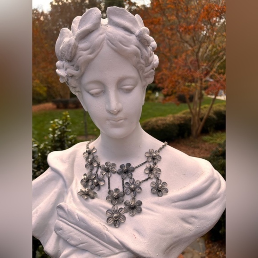 Oxidized Silver Flowers Necklace